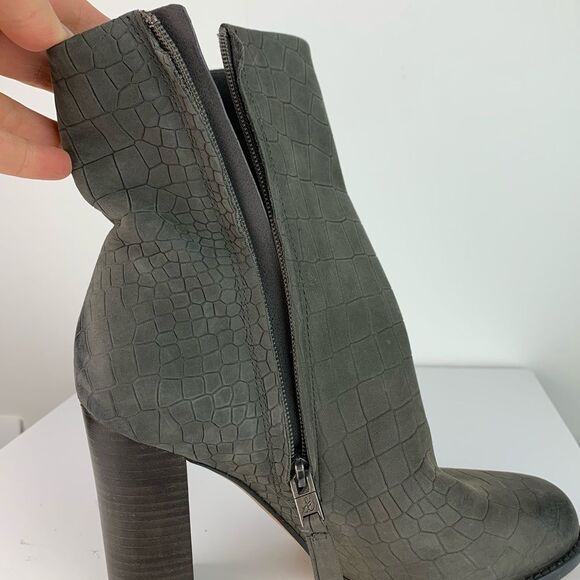 Sam Edelman Women’s Gray Leather Crocodile effect Reyes heeled ankle boots 6.5 - Picture 10 of 15